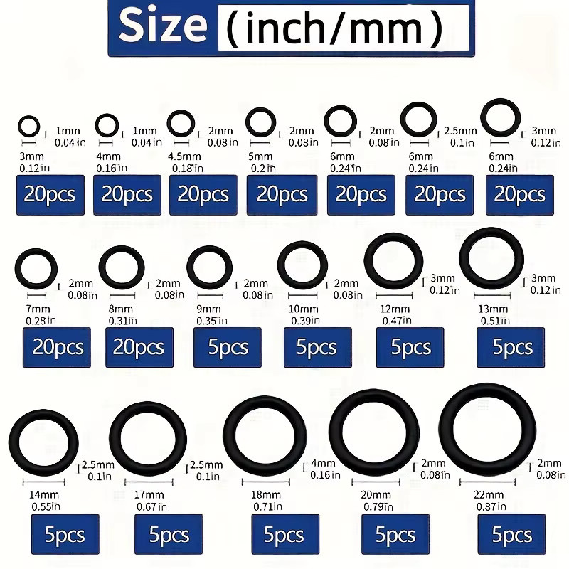Tnbotry Gummi-O-Ring-Dichtungen Sortiment für Klimaanlagen in Schwarz (225 Stück) und Grün (270 Stück) aus Kunststoff - Bild 3