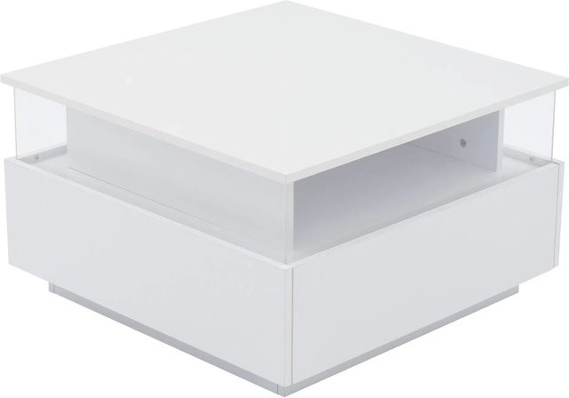 okwish Couchtisch mit LED-Beleuchtung und 2 Schubladen in Weiß, B/T/H: 70 x 70 x 41 cm - Bild 1