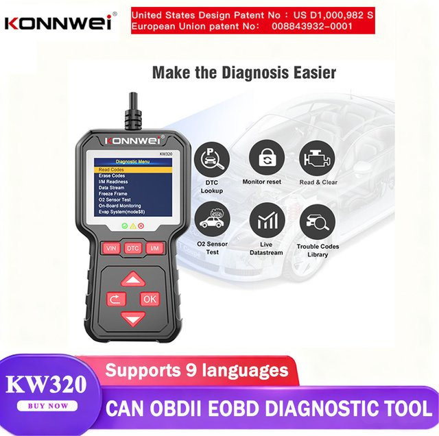 KONNWEI KW320 OBDII Auto Scanner Diagnose Werkzeug mit 2,8 Zoll TFT Display in Schwarz - Bild 1