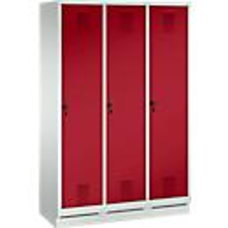 C+P Garderobenschrank Evolo aus Stahl mit 3 Abteilen, Farbe: Korpus lichtgrau, Front rubinrot, H x B x T: 180 x 120 x 50 cm - Bild 2