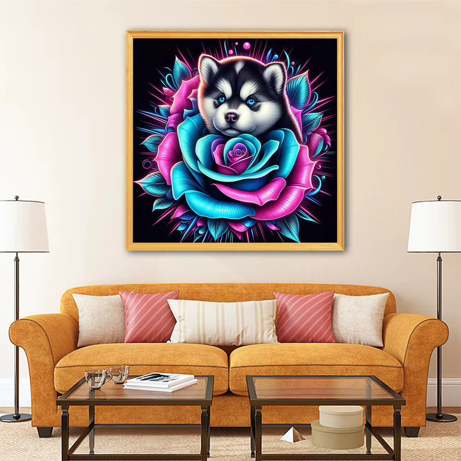 EverShine DIY 5D Diamant-Stickerei Set mit Hund und Rosen in Multicolour für die Wandgestaltung - Bild 3