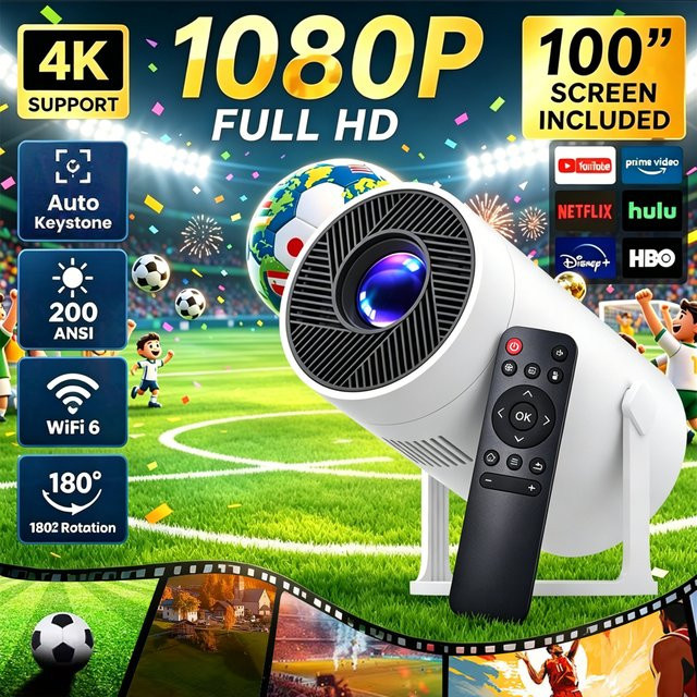 MAOHUTER Tragbarer Smart-Projektor mit 4K Vision, 180 Grad Rotation und automatischer Trapezkorrektur, Weiß - Bild 1