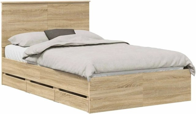 vidaXL Bettrahmen Sonoma-Eiche mit Schubladen aus Holzwerkstoff, B/T/H: 120 x 200 x 123 cm - Bild 1