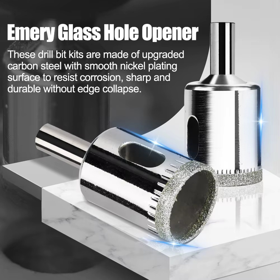 XCAN 10er Set diamantbeschichtete Lochsägen für Glas, Marmor, Granit, Stein, Fliesen und Keramik in Silber, Durchmesser 8–50 mm - Bild 3