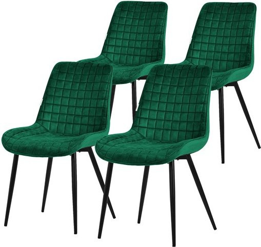 ML-Design Esszimmerstuhl 4er Set Dunkelgrün mit Samtbezug und Stahlbeinen - Bild 1