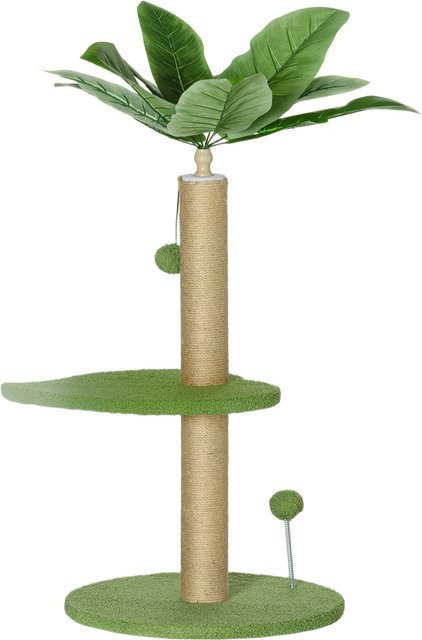 Aosom PawHut Katzenbaum in Grün mit Kratzbaumstamm, Plattformen und Spielbällen aus Plüsch und Spanplatte, Höhe: 83 cm, Durchmesser: 40 cm - Bild 1