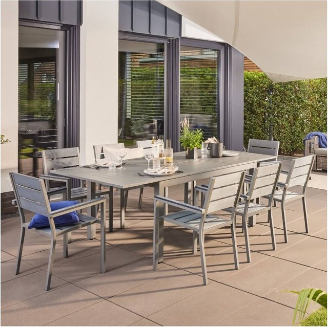 Home Deluxe Garten-Sitzgruppe Casa Madera ausziehbar aus Aluminium und Holz, 8-teilig, Anthrazit/Grau - Bild 1