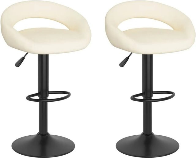 DELUKE Barhocker KALSII 2er Set, höhenverstellbare Barstühle aus Samt in Creme/Beige, drehbar mit Fußstütze - Bild 1