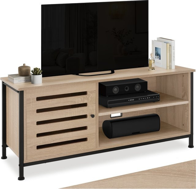 tectake TV-Board Galway Industrial Style in Eiche mit Stahl, B/T/H: 110 x 41,5 x 50,5 cm - Bild 1