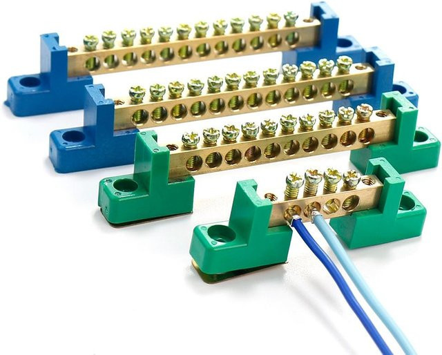 Kupfer-Schraubklemmenblock mit Messingstreifenschutz und flammhemmender Verdrahtungsreihe in Blau - Bild 1