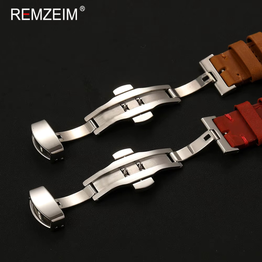 REMZEIM Uhrenarmband Leder, Crazy Horse-Leder, Butterfly-Schnalle, Herren - Bild 1