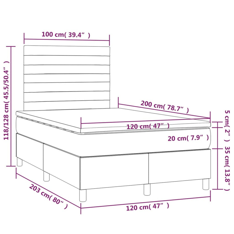 vidaXL Boxspringbett mit Matratze Schwarz Samt B/T/H: 120 x 200 cm - Bild 3
