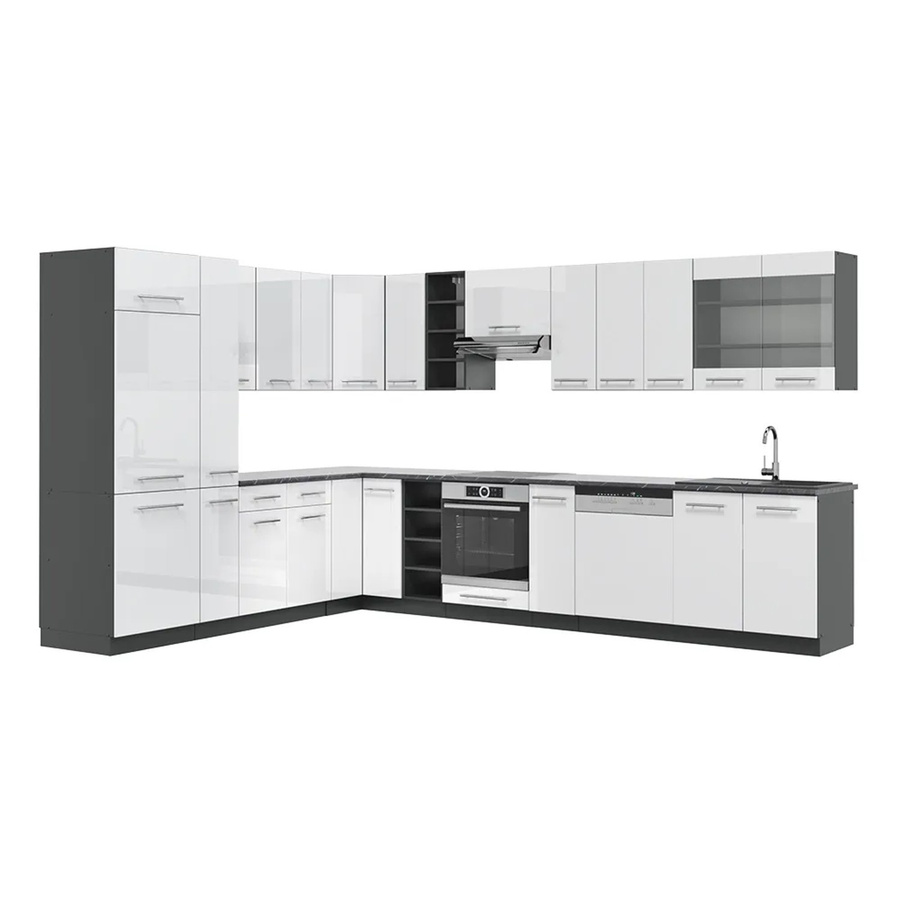 Vicco Fame-Line Eckküche in Weiß Hochglanz und Anthrazit, moderne Einbauküche mit Soft-Close-Türen, B/T/H: 347 x 257 cm - Bild 2
