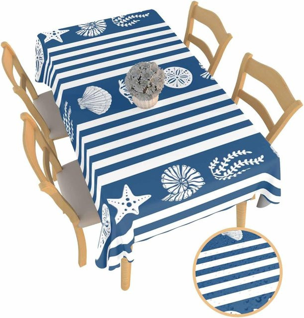 JINGYUE Pet Tischdecke mit Sommer-Motiv Seestern Muschel Koralle in Blau, B x B: 90 x 140 cm - Bild 1