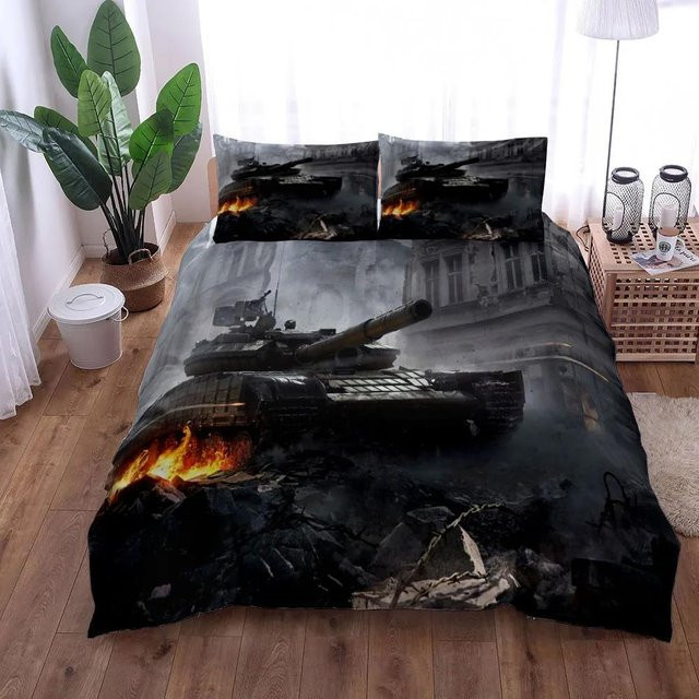 Bettwäsche-Set mit Militärpanzer-Motiv von JMG Household Supplies in Schwarz, bestehend aus Bettbezug und Kissenbezug, B/H: 135 x 200 cm - Bild 1