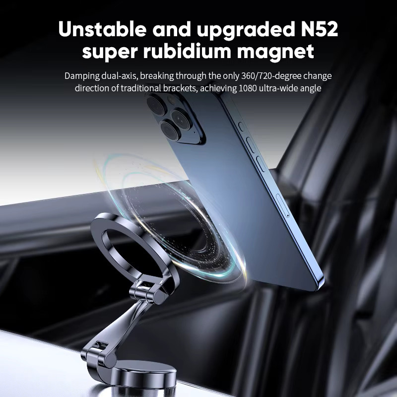 ILEPO Magnetischer Auto-Handyhalter mit 1080 Grad Drehung und N52 Starkmagnet, Faltbare Armaturenbrett-Halterung in Schwarz, kompatibel mit iPhone und Xiaomi - Bild 3