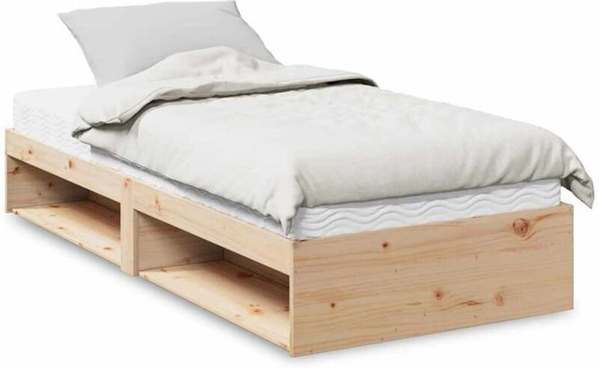 Vidaxl Tagesbett aus Massivholz Kiefer in Natur und Weiß mit Matratze, Skandinavischer Stil, B/T: 90 x 190 cm - Bild 1