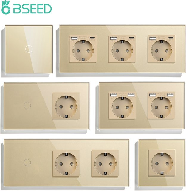 BSEED EU-Wandsteckdose mit USB-Typ-C-Ladeanschlüssen und Kinderschutz, Glasrahmen, 16 A - Bild 1