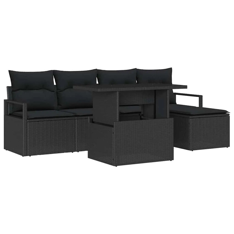 vidaXL Garten-Sofa-Set aus Poly-Rattan in Schwarz mit 6-teiliger Polstergarnitur, L-Form, inklusive Couchtisch und Ottoman für Terrasse und Garten - Bild 2