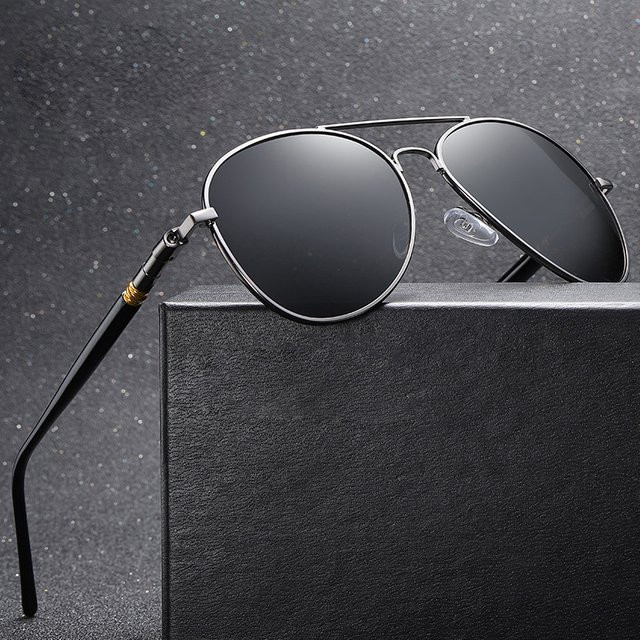 Aviator Sonnenbrille, Metall, Vollrand, Schwarz, Unisex - Bild 1