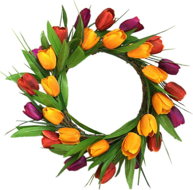Tooarts Künstlicher Seidenstoff-Blumenkranz in Orange für Hochzeit und Wanddekoration, Durchmesser: 38 cm - Bild 1