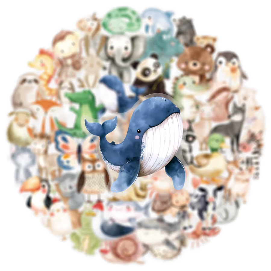 50 Stück Wasserfeste Aquarell-Tiersticker aus transparentem PET für DIY-Projekte, Skateboard und Notizbücher, Mehrfarbig - Bild 2