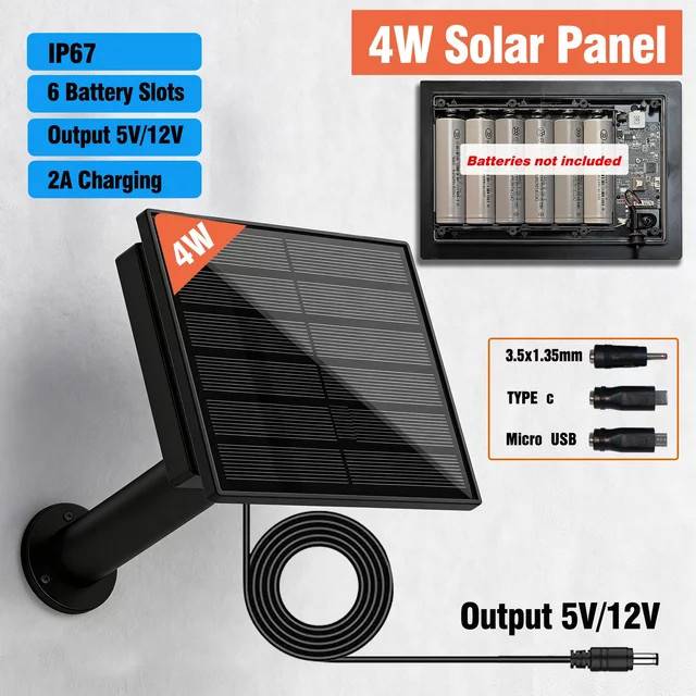 iXSolarleap 4W Solarpanel mit 5V 12V 2A Ausgang, Micro-USB und USB-C, wasserdicht für den Außenbereich, Schwarz - Bild 1
