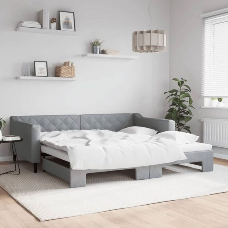 Ausziehbares Funktionsbett Vidaxl in Grau aus Stoff und Metall, B/T: 100 x 200 cm - Bild 1