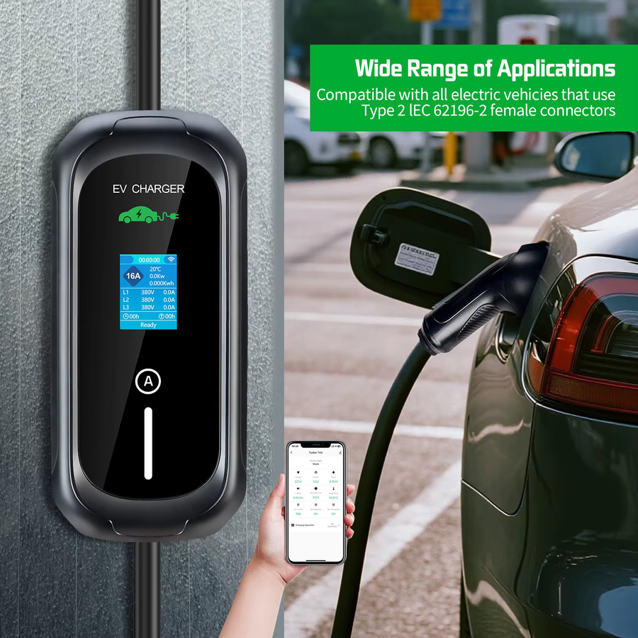 ISIGMA 11KW Typ 2 Tragbares EV-Ladegerät 16A 3P Heimladestation Wallbox mit Tuya App und WLAN in Schwarz - Bild 4