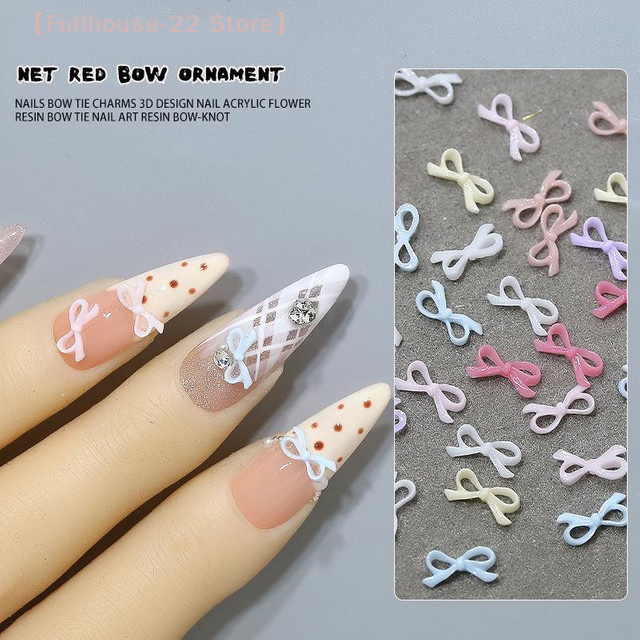 Heabety Nagelkunst-Anhänger, 50 Stück, Schleifen, Weiß, Glänzend - Bild 1