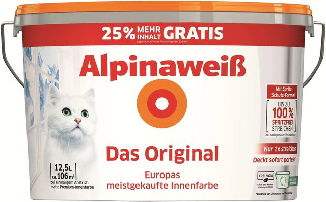 Alpina Wandfarbe Das Original Weiß Matt Dispersion Wasserbasiert 12,5 l - Bild 1