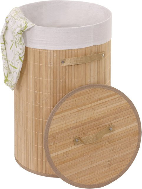 Wäschekorb MCW-C21 aus Bambus in Naturfarben, runder Wäschesammler mit 50 l Volumen, Durchmesser: 59 cm, Höhe: 35 cm - Bild 1