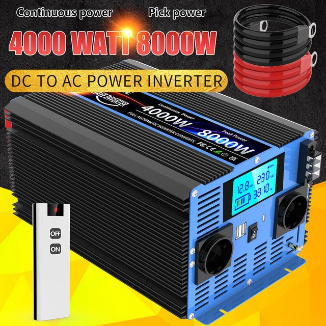 FLAMEZUM Wechselrichter mit reiner Sinuswelle, DC 12 V/24 V zu AC 230 V, Solar-Transforme-Konverter mit LCD-Display, USB und Fernbedienung - Bild 1