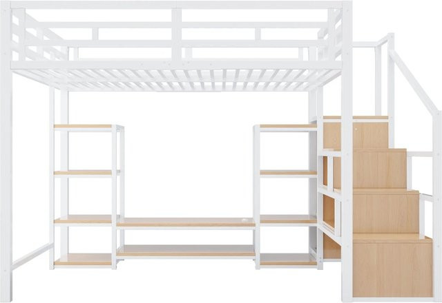 Merax Hochbett mit Treppe und USB-Ladeport in Weiß, B/T/H: 200 x 140 x 251 cm - Bild 1