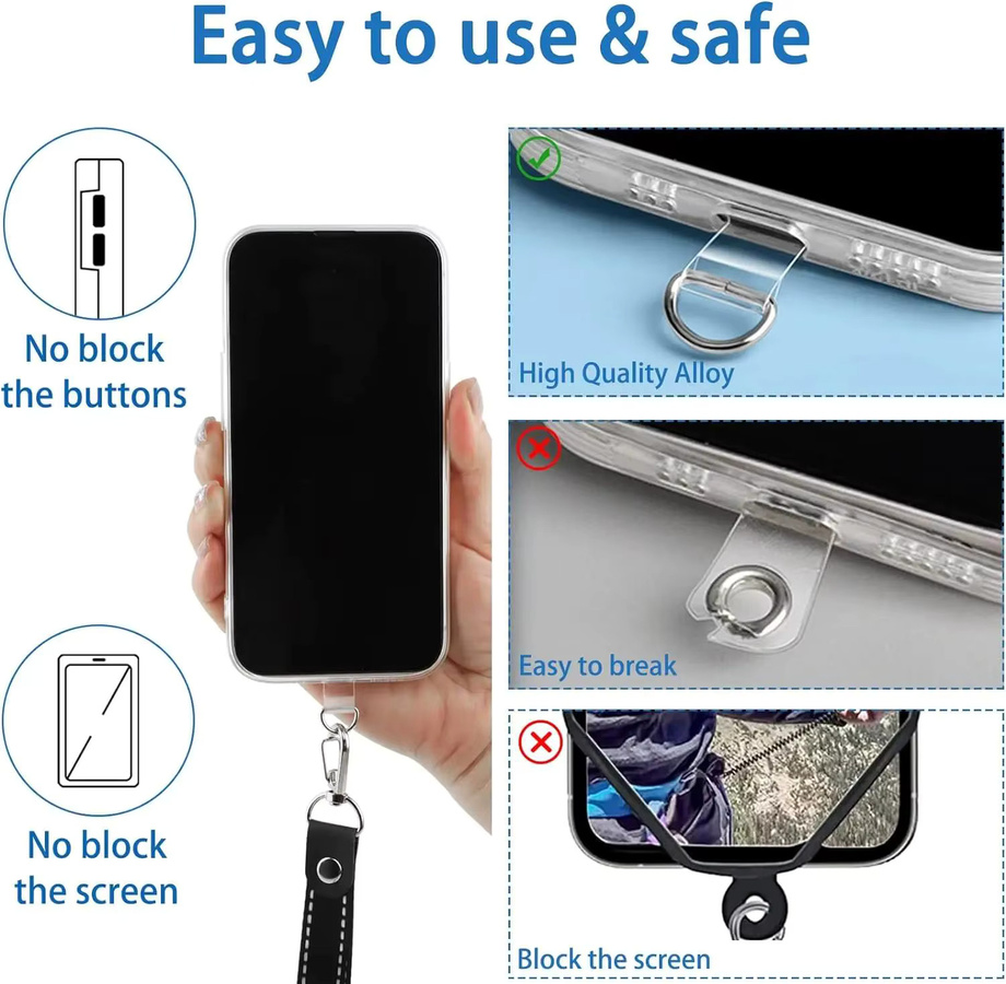 XYun Set aus 10 transparenten Telefon Lanyards mit flexiblen Patches und Clips zur Befestigung von Handy, Karte oder Kabeln - Bild 3