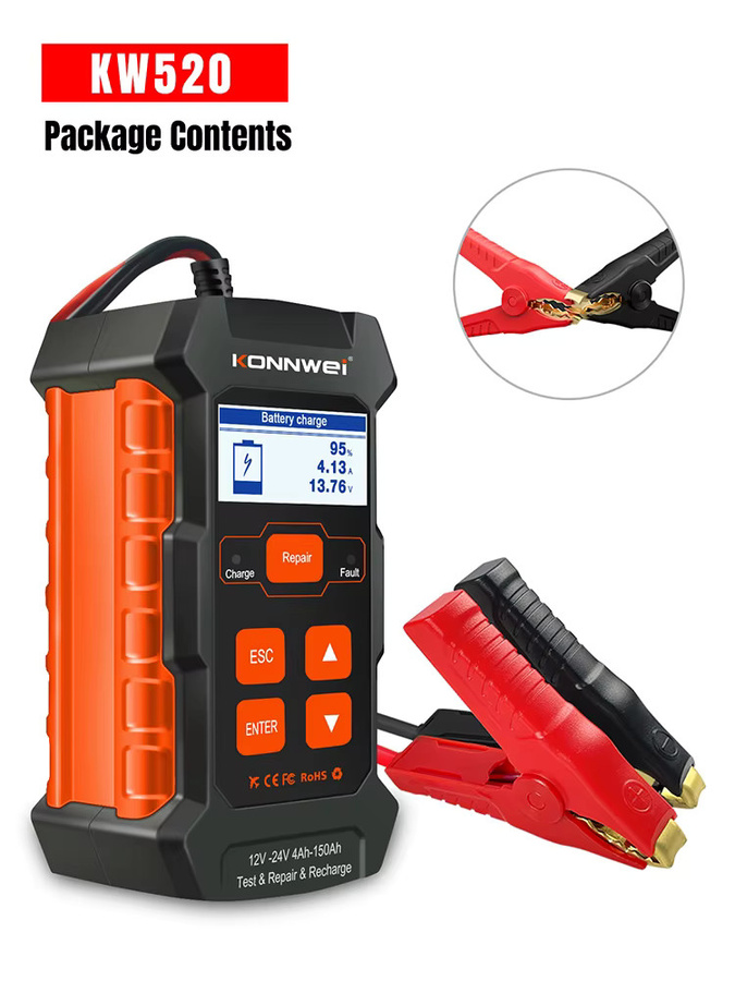 KONNWEI KW520 3 in 1 Multifunktionaler Autobatterietester und Ladegerät für Blei-Säure, AGM und Gel Lithium Batterien in Schwarz - Bild 6