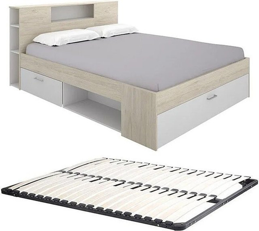 Bettrahmen Leandre von Vente-unique in Weiß mit Schubladen, Breite: 180 cm, Tiefe: 200 cm, Höhe: 228,5 cm