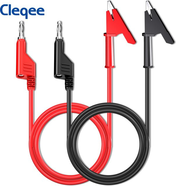 Cleqee P1037 Messleitungen-Set mit 4mm Bananensteckern und Krokodilklemmen in Rot, 2 Stück, 1000V/15A - Bild 1
