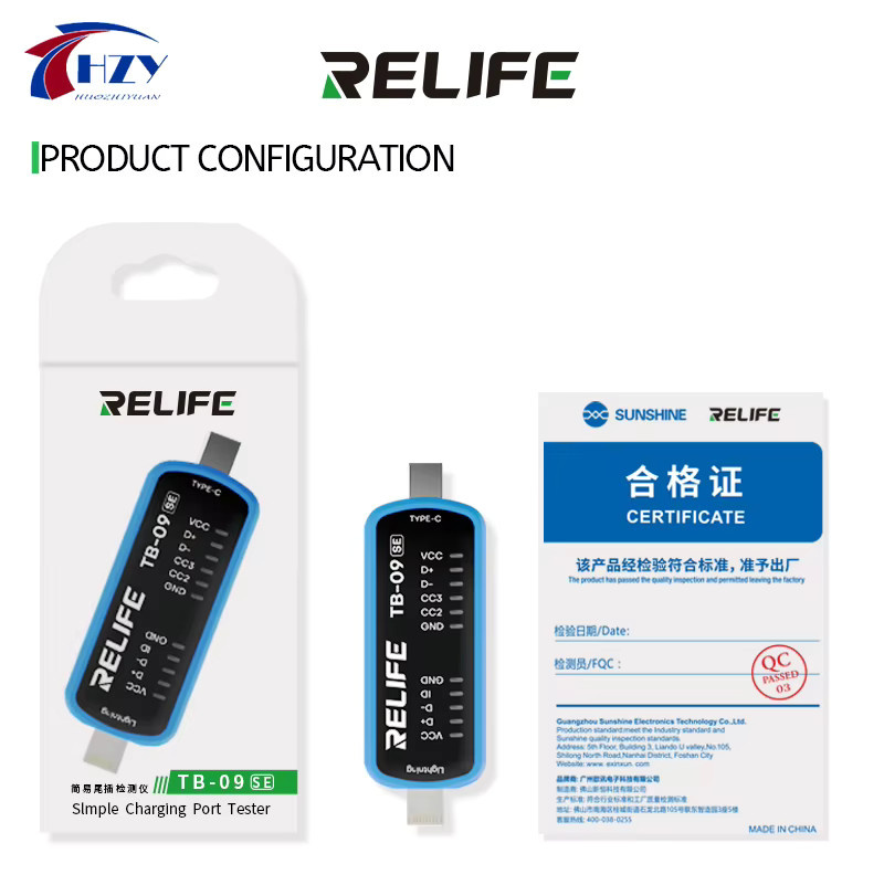 RELIFE TB-09 SE Handy-Ladeanschluss-Tester mit Blitz- und Typ-C-Schnittstelle, Dual-Stecker und automatischer Fehlererkennung in Blau - Bild 2