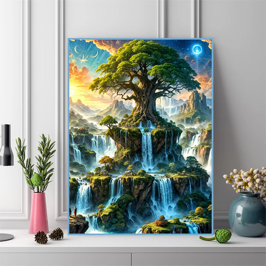 EverShine Diamant-Mosaik-Wasserfall Landschaftsbild mit quadratischer Stickerei in Multicolour, B/H: 30 x 30 cm - Bild 3