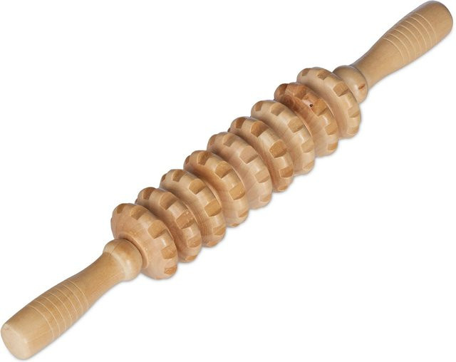 Relaxdays Massagerolle aus Holz in Natur mit 2 Griffen, B/T/H: 38 x 5 x 5 cm - Bild 1