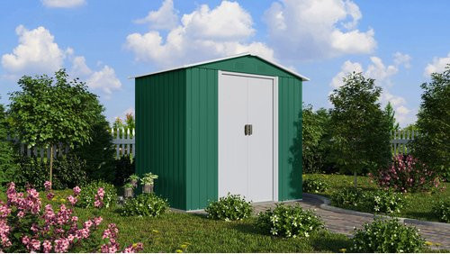 Pergart Gerätehaus Köln II 65 aus Metall in Grün mit Satteldach und Schiebetür, B/H/T: 194 x 184 x 131 cm - Bild 1