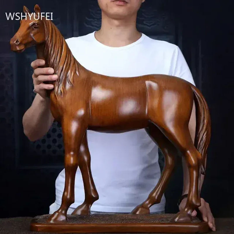 WSHYUFEI Chinesische Pferd Skulptur aus Kunstharz und Holz in Grau und Braun als orientalische Dekoration für Wohnzimmer und Schrank - Bild 1