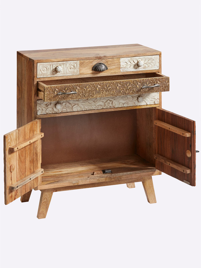 Kommode Heine Home aus Mangoholz in Braun mit handgeschnitzten Ornamenten, B/T/H: 80 x 30 x 70 cm - Bild 2