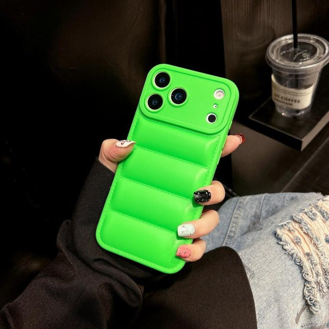 Luxus Daunenjacke Schutzhülle für Apple iPhone 17 16 15 14 13 12 11 Pro Max Plus in Bunt und Grün - Bild 1