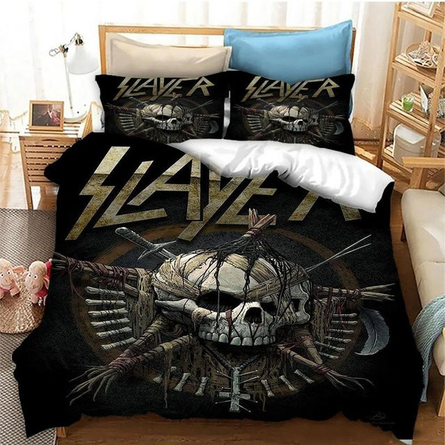 Binchi Fitness Slayer Heavy Metal Band Bettwäsche-Set mit Bettbezug und Kissenbezug, Schwarz, B/H: 135 x 200 cm - Bild 1