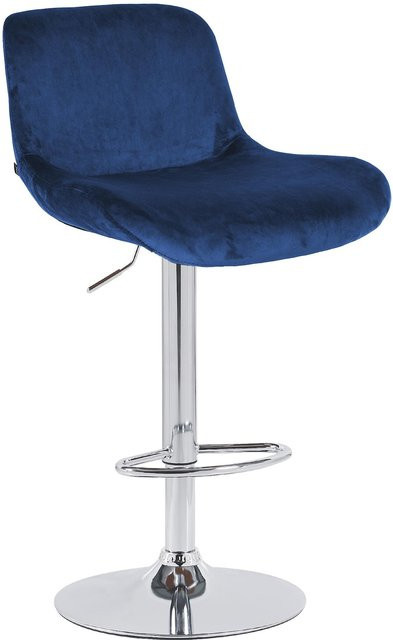 CLP Barhocker Solon Chrom mit Samt- oder Stoffbezug in Blau, höhenverstellbarer und drehbarer gepolsterter Barstuhl mit Rückenlehne - Bild 1