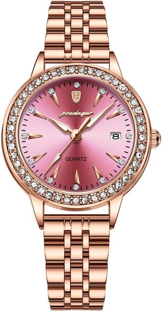POEDAGAR Armbanduhr Damen, Quarz, Edelstahl, Roségold, Leuchtzeiger - Bild 1