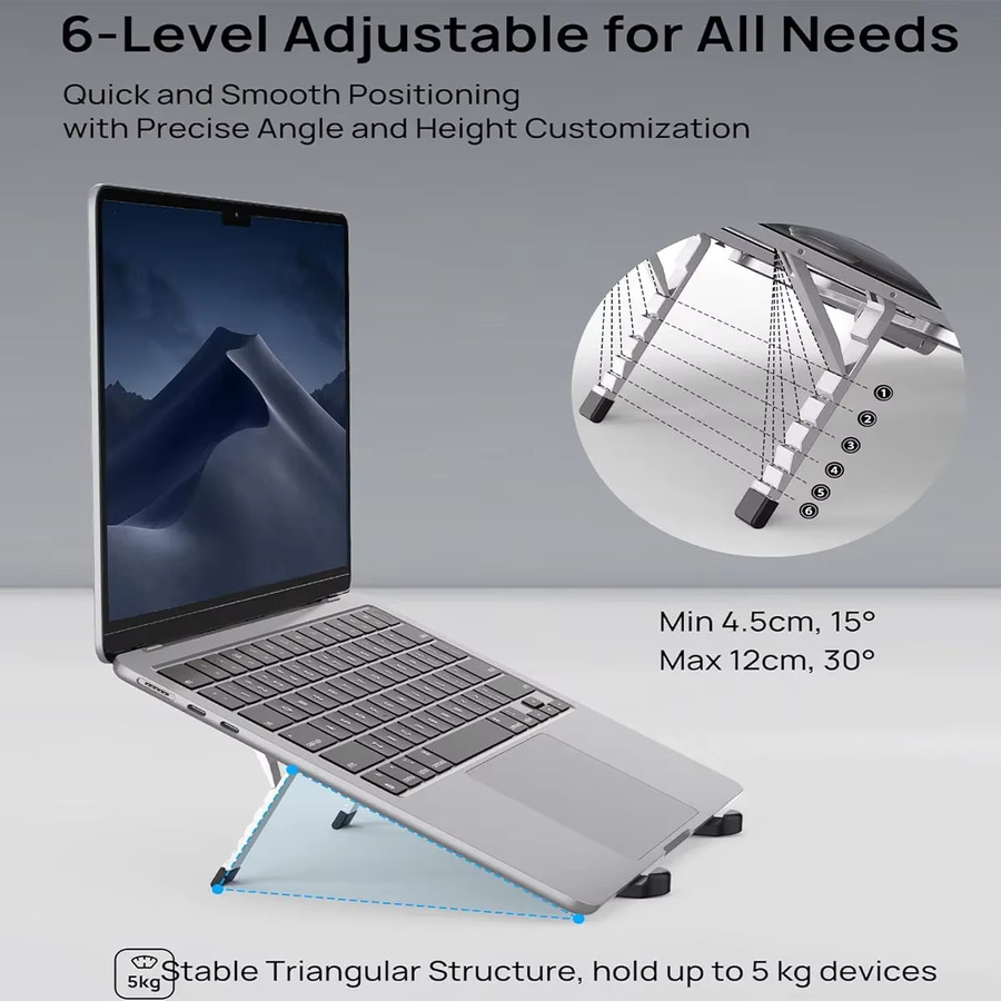 XMSJ Tragbarer Laptop-Aluminiumständer in Silber, faltbarer und bi-faltbarer Tablet-Ständer für Schreibtisch und Auto - Bild 3