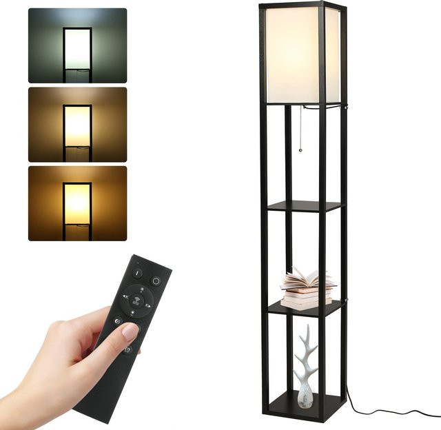 Moderne Tomshine Regal-Stehleuchte in Schwarz mit dimmbaren LEDs, Fernbedienung und Zugschalter - Bild 1